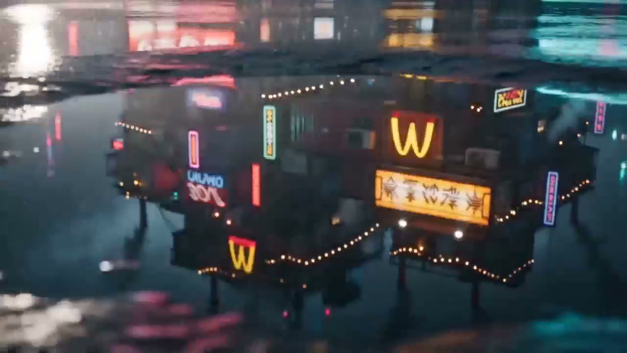 雨夜霓虹短剧画面